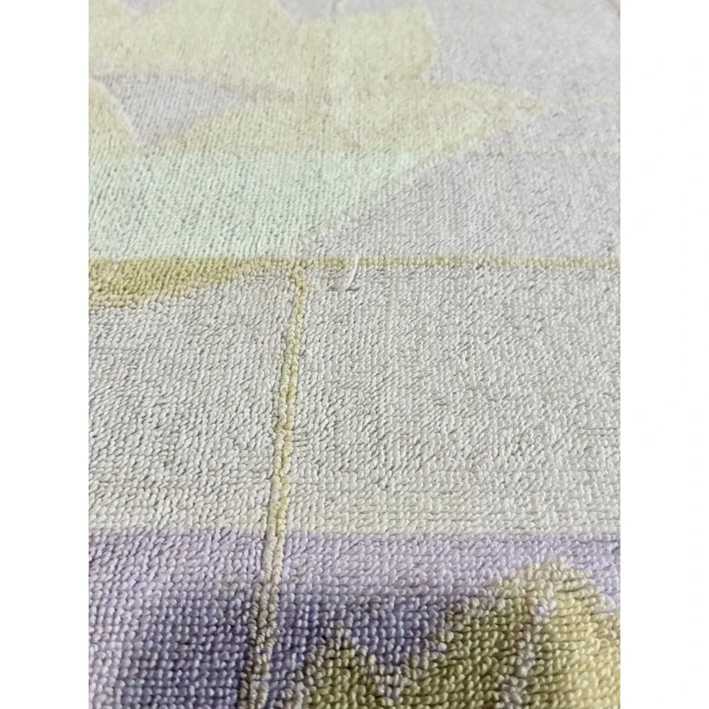 Vintage Royal Terry Beach Towel Flowers Tulips Pastel Floral Geometric Yellow